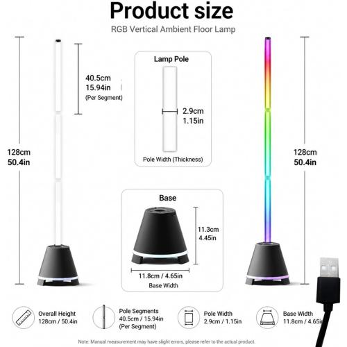 RGB Corner Floor Lamp With Speaker, Smart App Control Ambient Light, Music Sync LED Standing Lamp With Remote, Timer & Dimmable, Modular Height Adjustable, Mood Light For Living Room Gaming Bedroom
