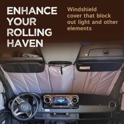 Color Black Living in a Bubble Insulated Blackout Windshield Cover for Mercedes Sprinter NCV3 & VS30, 2007-23, All-Weather Sprinter Van Accessories, Vanlife Must Have Windshield Sun Shade and Van Life Essentials