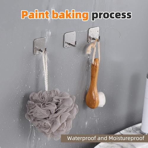 4pcs Heavy Duty Self Adhesive Wall Hooks, 304 Stainless Steel Coat Shower Towel Clothes Hooks, Stick on Wall Hooks for Kitchen Bathroom Toilet, No Drill No Screw, Waterproof (Burnish Silver) 2pk