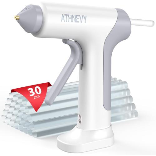 Cordless Hot Glue Gun, 10s Fast Preheat, 30PCS Mini Glue Sticks 7x100mm, 4V 20W Type-C Rechargeable, Anti-Drip, Auto-Off, for DIY Crafts, Repair, Decoration (White)