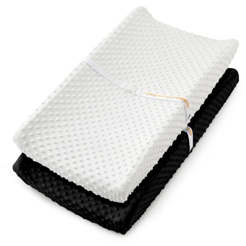 Homiest 2 Pack Changing Pad Cover, White   Black Changing Table Sheets, Ultra Soft Fleece Minky Dot Fabric, Breathable Comfortable Diaper Pad Cover for Girls and Boys, Machine Washable