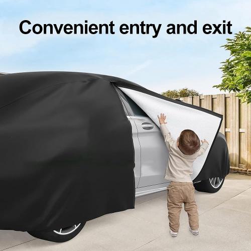 Car Cover - Double Layer Thickening Car Covers Waterproof Snow Hail Rain Dust UV All Weather Protection with Door Zipper Fixed Straps Black (SUV 200x79x69 Inch)
