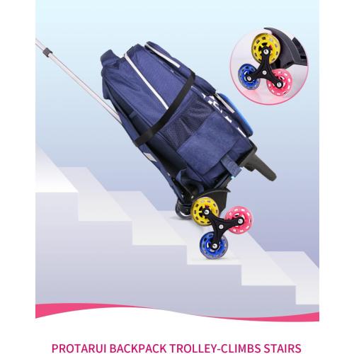 Color Black and Pink Backpack Trolley, Wheeled Trolley Aluminium Alloy Foldable Hand Cart 6 Wheels Rolling Luggage Carts for Kids School