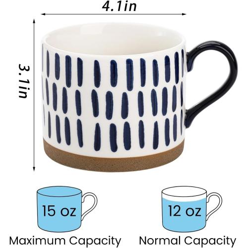 SOUJOY Set of 4 Large Ceramic Coffee Mugs, 15 Oz Hand Painted Coffee Cups with Handles, Vintage Glazed Porcelain Soup Mugs for Tea, Hot or Cold Drinks, Best Gifts for Birthday, Thanksgiving, Christmas