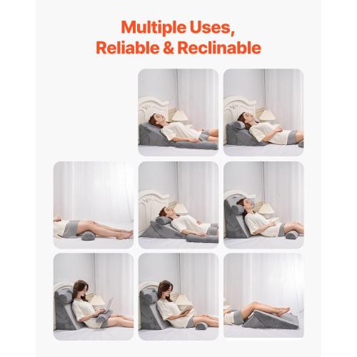 VEVOR Wedge Pillow for Sleeping, 4 Pcs Adjustable Orthopedic Bed Wedge Set, Support Arm Leg Neck Shoulder, Post Surgery Pillow for Back Pain, Acid Reflux, Snoring Relief, Sitting up in Bed, Dark Grey