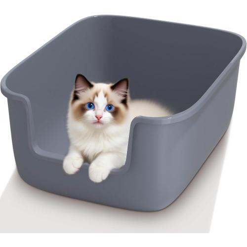 Vealind Large Cat Litter Box High Sided Entry Cat Litter Pan 50 x 40 x 22 CM, Anti-Splashing Deep Tall Cat Boxes for Indoor Cats Basics Kitty Litter Box (Grey)
