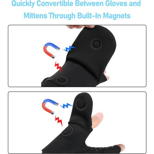 Fishing Gloves Convertible Cold Weather Mittens and Fingerless Gloves Men Women for Fishing, Kayaking, Rowing, Paddling, Hunting, Photographing, Outdoor Activities