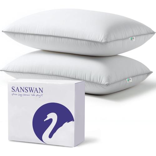 SANSWAN Luxury Goose Down Pillow King Set of 2, Cooling Breathable Hotel Quality Medium Firm for Hot & All Position Sleepers, Hypoallergenic
