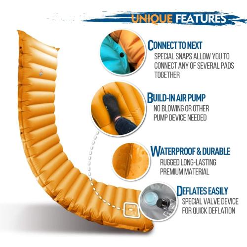 Grey and Sunny Orange 74x24x4 ZOOOBELIVES Extra Thickness Inflatable Sleeping Pad with Built-in Pump, Most Comfortable Camping Mattress for Backpacking, Car Traveling and Hiking, Compact and Lightweight - Airlive2000