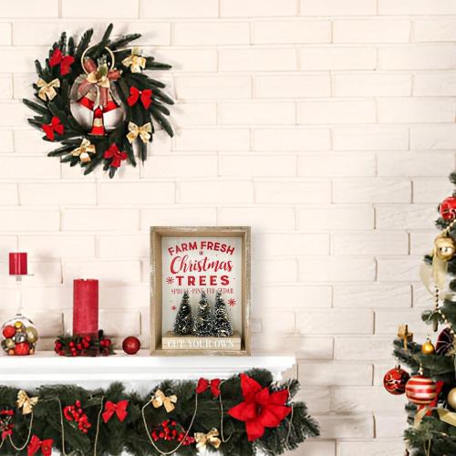 Christmas Decorations for Home Farmhouse LED Lighted Farm Fresh Christmas Tree Decor with Timer Wooden Table Winter Sign Winter Vintage Holiday Block Vintage Holiday Block Xmas Party Decor