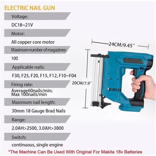 Cordless F30 Nail Gun Electric Furniture Carpentry Tacker Stapler Woodworking Power Tool Staple For 18V Battery for DIY Projects, Upholster and Woodworking(No battery)