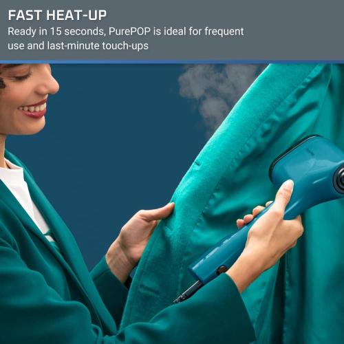 Rowenta PurePop Handheld Steamer for Clothes 1.5 Lbs 15 Second Heatup, 2.3 Oz Capacity 1150 Watts Portable, Ironing, Fabric Steamer, Garment Vacation Essentials, Travel Must Have Blue DR2020 DR2020U1