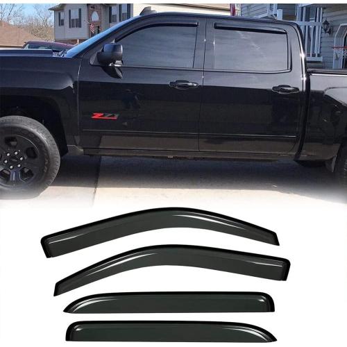 Side Wind Deflector, 4pcs Out-Channel Tape-On Rain Guards Set, Window Visors fit for 2014-2018 Chevrolet Silverado/GMC Sierra 1500 Crew Cab,2015-2018 2500HD-3500HD Crew Cab 94536