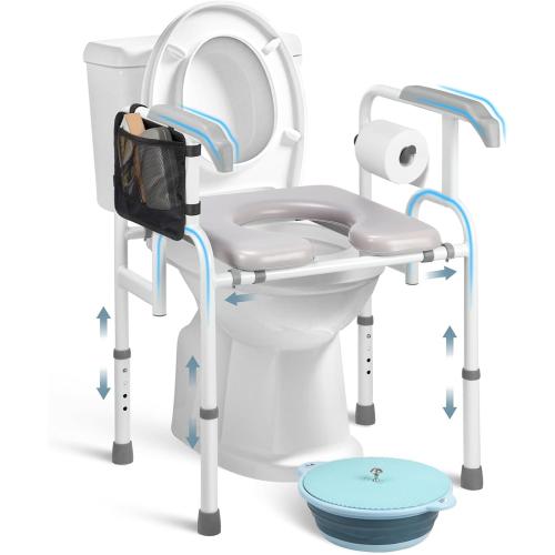 Heavy-Duty Bedside Commode 3-in-1Toilet Commode Chair Extra-Wide Seat 500 Pound Weight Capacity Bucket with Lid Included Adjustable Height & Width for Seniors Disabled Patient Home Care