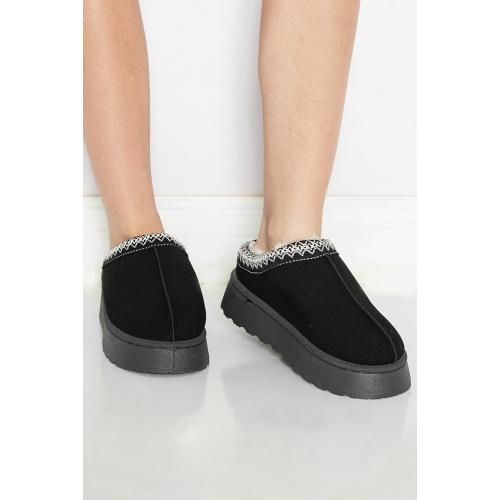 Black Contrast Print Suede Plush Lined Snow Boots for Winter