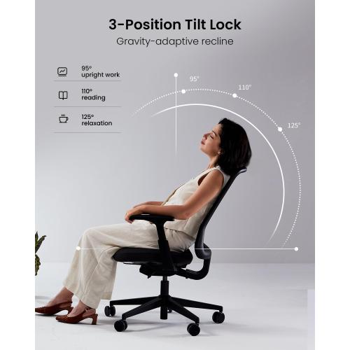 ProtoArc Ergonomic Office Chair – Flexer Mesh Couputer Chair for Women, Foam Sliding Seat, 125° Recline, Home Desk Chairs for Small Spaces, Stylish & Comfortable – Black