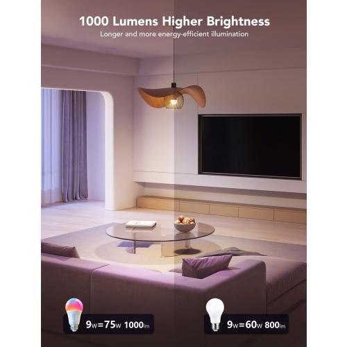 Govee LED Smart Light Bulbs, 1000LM RGBWW A19 75W E26 Base 4 Pack | Color Changing Light Bulb, Work with Matter Alexa and Google Assistant, Smart Bulbs for Bedroom, Living Room