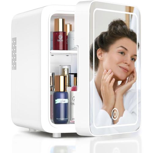 Color White 4L Skincare Fridge with LED Mirror - Portable Cooler/Warmer for Cosmetics & Food, Perfect for Bedroom, Car, Office, White
