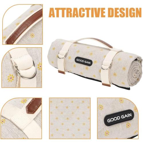 Picnic Outdoor Blankets Waterproof Large - Beach Mat Sand Free Foldable with Carry Strap | Portable Camping Blanket | Park Blanket for Grass Park, Hiking, Travel, Concerts, Indoor (Yellow Flower)