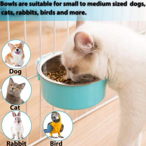 2 Pieces Crate Dog Bowl, Removable Stainless Steel Pet Kennel Hanging Food Water Feeder Bowl Cage Coop Cup for Puppy Medium Dog Cat Rabbit Ferret Bird (Blue,Green)