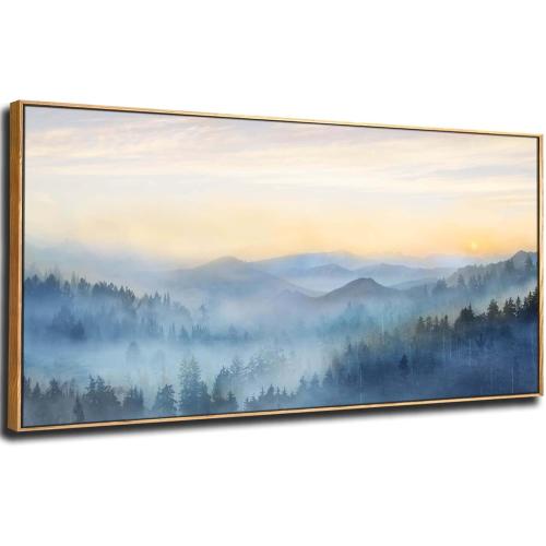 Home Decor Mountain Wall Art Blue Large Framed Artwork for Living Room Bedroom Office Wall Decorations 29x58 Inch