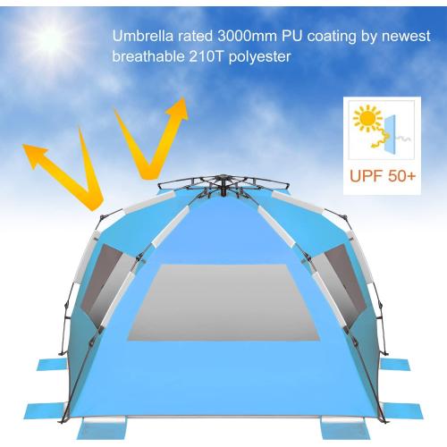 Oileus XX-Large Beach Tent Sun Shelter for 5-6 Person Portable Sun Shade Instant Pop Up Tent for Beach with Carrying Bag, Stakes, 6 Sand Pockets, Anti UV for Fishing Hiking Camping Blue