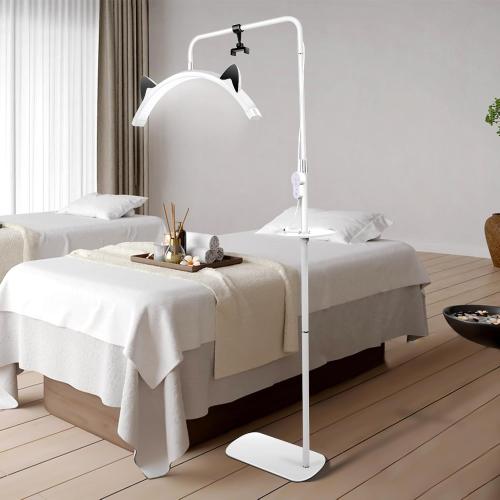 VINGVO Eyelash Extension Light Floor Lamp for Eyelash Tech Tattoo, 28 Adjustable Half Moon Light Lamp for Lashes and Estheticians, LED Beauty Lamp with Phone Holder for Makeup(White)