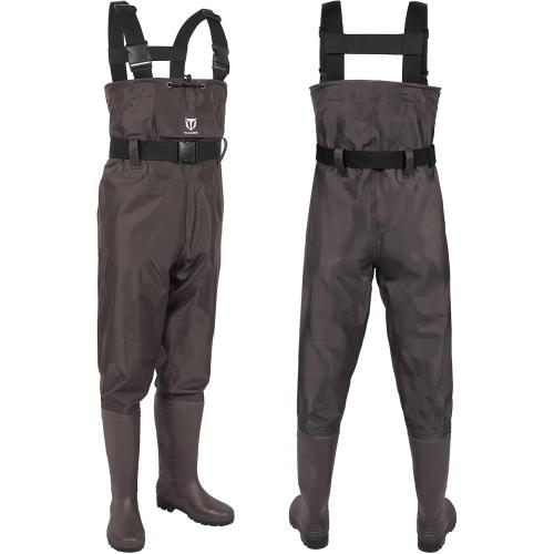 TIDEWE Mens6/Womens8 Bootfoot Chest Wader, 2-Ply Nylon/PVC Waterproof Fishing Hunting Waders with Boot Hanger for Men Women Brown