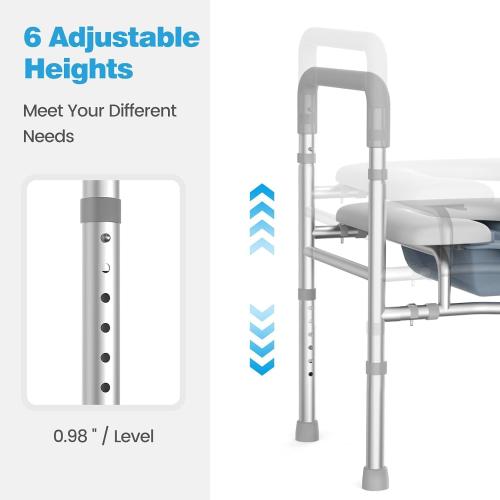 Raised Toilet Seat with Handles, HSA 400LB Adjustable Width and Height Elevated Toilet Seat Riser for Seniors with Cozy Padded Armrests Handles Paper Holder Bedside Commode for Elderly, Silver