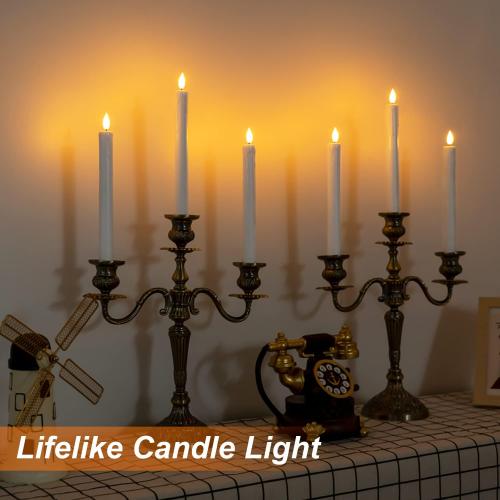 Homemory 3 Pcs Flameless Taper Candles with Remote Timer Dimmer, 9.6 White Flickering Candlesticks Battery Operated, Realistic Plastic LED Candles for Fireplace Wedding Seasonal Indoor Decorations