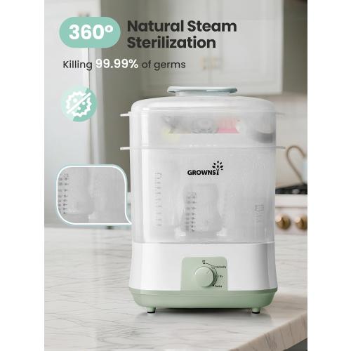 Grownsy Adjustable 4 in 1 Large Bottle Sterilizer and Dryer, 8 Bottles Capacity,Electric Steam Baby Bottle Sterilizer, Sanitizer for Baby Bottles & Pacifiers, Breast Pump Parts Green