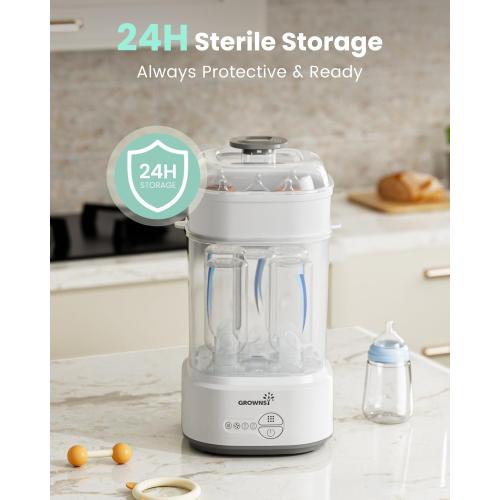 GROWNSY Bottle Sterilizer and Dryer, Compact Electric Steam Baby Bottle Sterilizer (Esterilizador de Biberones), Bottle Sanitizer for Baby Bottles, Pacifiers, Pump Parts
