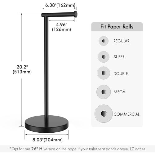 KES Bathroom Toilet Paper Holder Stand Modern Tissue Roll Holder SUS304 Stainless Steel Rustproof Freestanding 20.2 H, Matte Black BPH283S1-BK