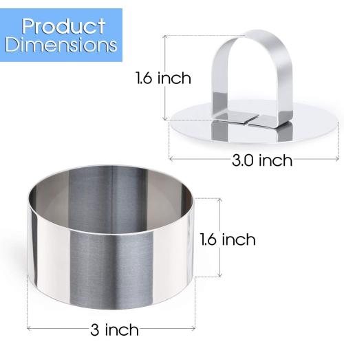 HULISEN 3” Round Cake Ring Mold, Stainless Steel Cooking Crumpet Rings | 4 Food Forms & 1 Pusher, Dishwasher Safe, Home Cooks and Bakers, Tuna Tartare, Pancakes, Salads and Mousse