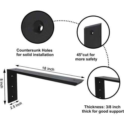 Countertop Support Bracket 6 Pack 18 inch Heavy Duty 3/8 Thick Black Granite Countertop Bracket 18x8x2.5 Shelf L Bracket Mantel Corbels for Quartz/Granite/Wood/Concret/Laminate Countertops