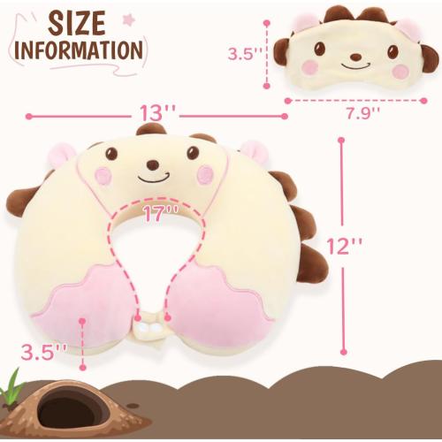Sexysamba Travel Pillow for Kids Adults with Sleep Eye Mask Cute Cartoon U Shaped Memory Foam Neck Pillows for Travel Head Rest & Neck Support for Airplane, Car, Office Sleeping, Cream Hedgehog