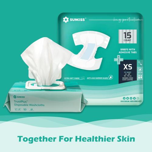 SUNKISS TrustPlus Adult Diapers with Maximum Absorbency, Unisex Disposable Incontinence Briefs with Tabs for Men and Women, Odor Control, XLarge, 60 Count (4 Packs of 15)