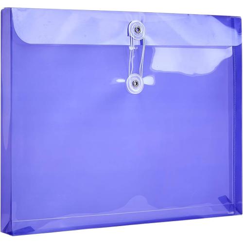 FANWU Plastic Letter Size Envelopes with Button & String Tie Closure, 1-1/6 Expansion, Side Load, Clear Poly Reusable File Folders Project Paper Documents Organizer for Office School & Home
