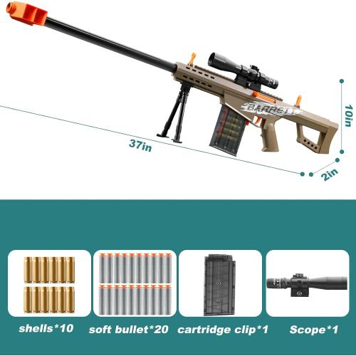 Soft Bullet Toy Gun Sniper Rifle with Scope Realistic Shell ejecting Foam Blaster Fake Gun Look Real shotgun Dart Pellet Shooting Game for Boys Teen Adults Gifts Age 8  10 12 Year Old (Brown)