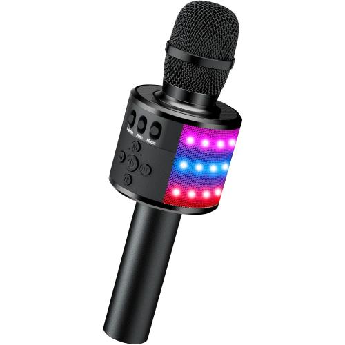 BONAOK Karaoke Microphone for Kids & Adults - Bluetooth Microphones Singing Mic with Disco Lights, Echo Effect, Built-in Speaker Portable Karaoke Player for Party Travel Gifts Q78(Black)