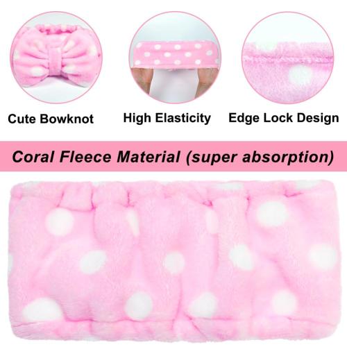 Shintop Women Fashion Lovely Soft Carol Fleece Bowknot Bow Makeup Cosmetic Shower Elastic Hair Band Hairlace Headband (Pink Polka dots)