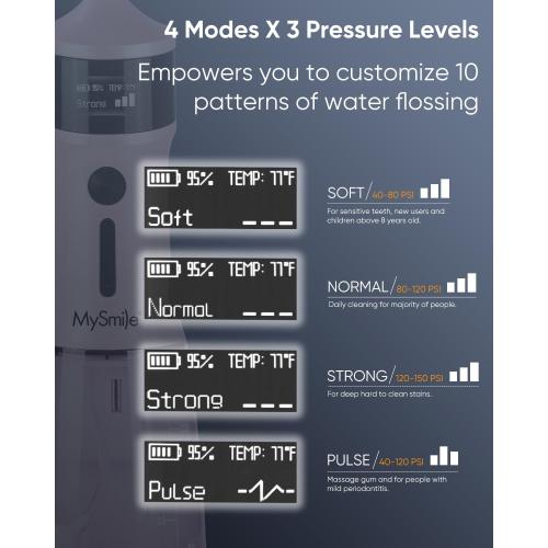 Color Pink MySmile LP221 UVC Sterilizable Cordless Water Flossers for Teeth 335ML Portable OLED Display Dental Flosser with 4 Modes 8 Jet Tips and a Storage Pouch for Home and Travel (Juicy Pink)