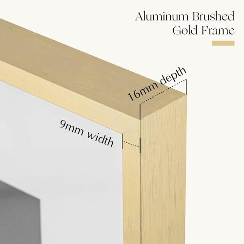 16x20 Frames Shiny Brushed Aluminum, 16 x 20 Picture Frame Gold Metal Photo Frame Mat to 11x14 Poster Frames for Art Gallery Wall Tabletop Decor