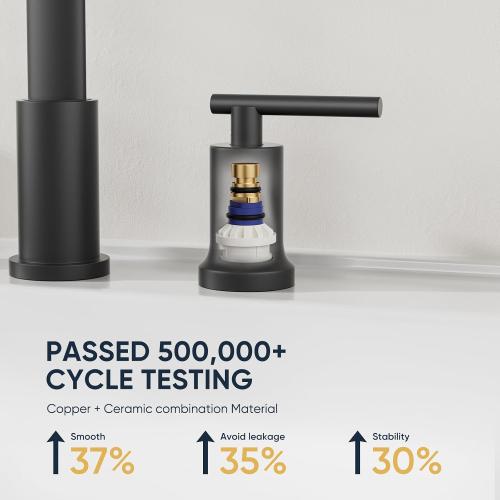 3 Matte Black Waterfall Bathroom Faucet 3 Hole, Widespread Two Handle Bathroom Sink Faucet Vanity Faucet, 8 Inch Bathroom Faucets for Sink with cUPC Supply Lines and Pop-Up Drain