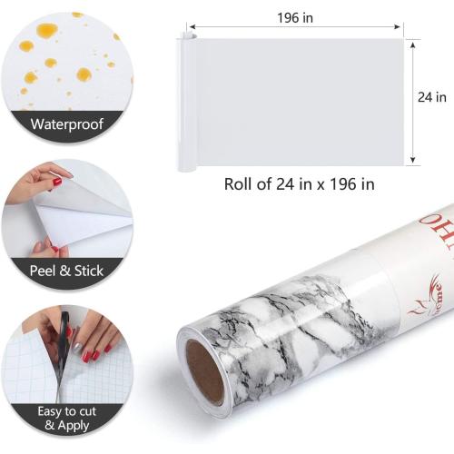 Yenhome Peel and Stick Countertops Waterproof Covers  Self Adhesive Marble Wallpaper Peel and Stick for Bathroom Kitchen Countertop Contact Paper Glossy Grey Marble Contact Paper for Cabinet