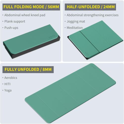 Foldable Yoga Mat Extra Thick & Large (74 x 31.5 x 0.32), Double-Sided Non Slip & Lightweight Fitness Mat, 8mm Thick Wide Exercise Mats for Woman Man Kids, Portable Workout Mats for Travel, Studio or Home Use