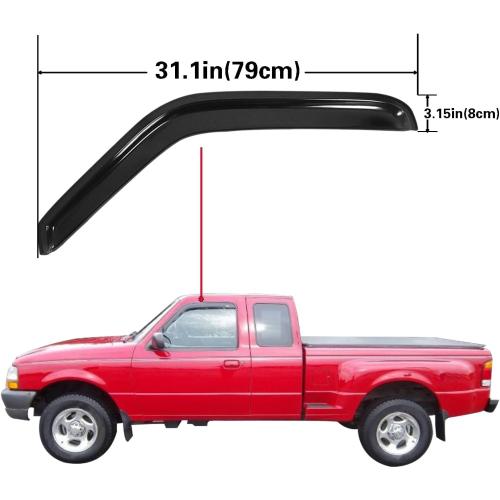 Durable Acrylic Window Visors for Ford Ranger Accessories - Compatible with 1993-2011 Ford Ranger/Mazda B2300/B3000/B4000 Standard Cab - In Channel Window Rain Guards