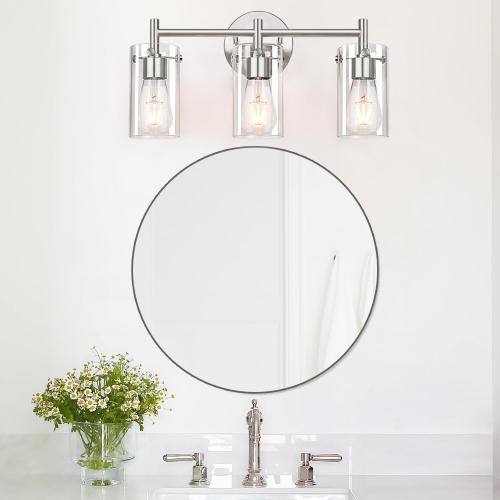 2023 Upgrade 3-Light Brushed Nickel Bathroom Vanity Light Fixtures, Clear Glass Shade Wall Sconces for Mirror, Bedroom, Living Room, Hallway