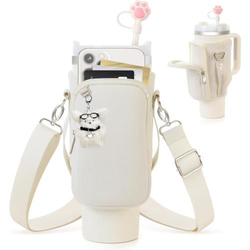 Stanley 40 oz Water Bottle Carrier Bag with Phone Pocket, Tumbler Neoprene Water Bottle Holder Pouch with Adjustable Strap, Stanley Cup Accessories for Hiking Travelling Camping