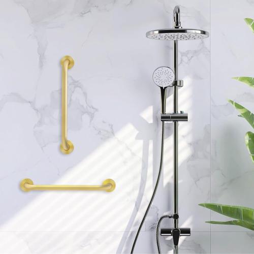 ROTHLEY 18 Inch Grab Bar for Bathtubs and Showers: Stainless Steel Shower Grab Bar Wall Mounted Shower Handle with Concealed Screws Anti Slip Saft Handle for Elderly Seniors (Brass)